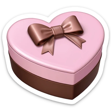 pale pink heart box, pale pink bow, filled with chocolates inside sticker