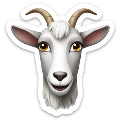 a grey and white goat with squinting eyes sticker