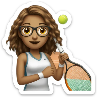 White skin long brown hair girl with eyeglasses playing tennis sticker