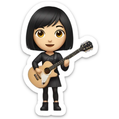 wthite skin woman with black short hair and chinese eyes playing a guitar sticker