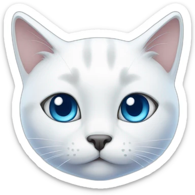 cartoon white cat with one big blue birthmark on the right eye and on the ear sticker