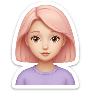 Create a cohesive set of 8 emoji-style icons that represent a kind-hearted, very lovable girl (head-and-shoulders). Requirements: soft, rounded shapes and friendly proportions; warm pastel color palette (peach skin undertone options, blush pink, warm lavender accents);  sticker