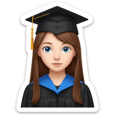 high school graduation with a pretty female high school student with long brown hair, blue eyes sticker