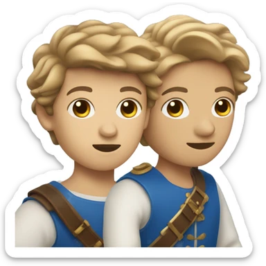 Three musketeers, two are female with brown and blond and one is male with brown hair all dressed in blue sticker