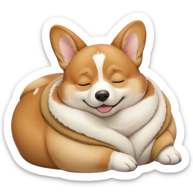 Cinematic Meme-Worthy Chubby Sleeping Corgi Portrait Emoji, Head resting peacefully with a contented smile, showcasing a delightfully chubby build, a luxuriously soft fawn coat with crisp white accents, and those iconic stubby legs, eyes shut in a serene nap, Simplified yet hilariously adorable features, highly detailed, glowing with a soft, drowsy light, high shine, relaxed and utterly lovable, stylized with an air of playful laziness, bright and heartwarming, soft glowing outline, capturing the essence of a comically sleepy Corgi, so meme-worthy it feels like it could instantly become the next viral sensation of adorable slumber! sticker