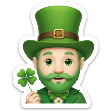 cute funny leprechaun green beard holding a 4 leaf clover sticker