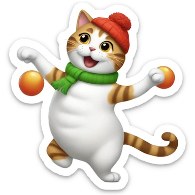 cat dancing with a snowman sticker