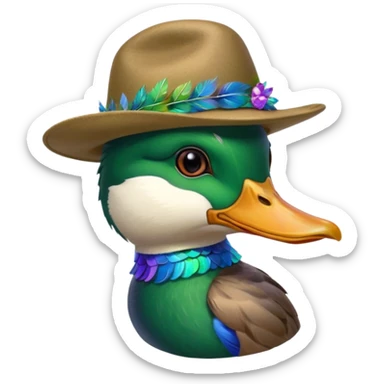 Create a mallard head which has a hat
 sticker