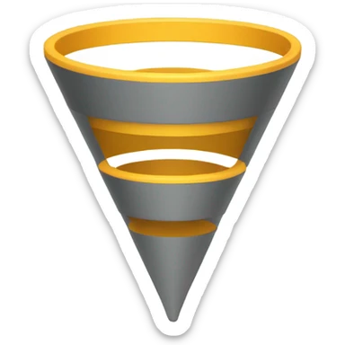 Create a sales funnel image with stacked layers in an emoji style, using simple, rounded shapes, without color or text. Include a Euro symbol (€) on each layer. The funnel should taper from top to bottom, each section showing a basic emoji-like design. sticker