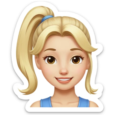 blonde girl with high pony hair, she is making a wink sticker
