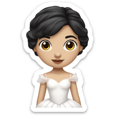 ballerina girl, fair skin girl, black HAIR, white swan lake ballet dress sticker