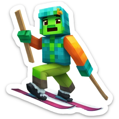 Minecraft Creeper wearing a fish beanie and skiing sticker