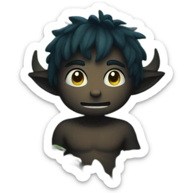 small demon boy with small horns , in a forest at night, looking through bushes sticker