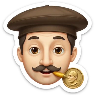 Dishonest big nosed side curled small hat greedy  individual clipping a coin sticker