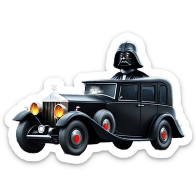    Hot wheels Darth Vader 1934 Rolls Royce scary Halloween monster car driving on dark rainy road.  sticker