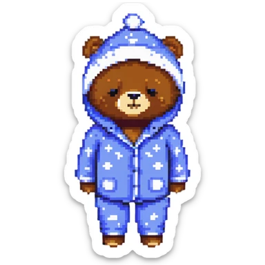 sleepy bear in pajamas with nightcap, pixel art style, pixel art, sleepy, cozy, nightcap, bedtime sticker