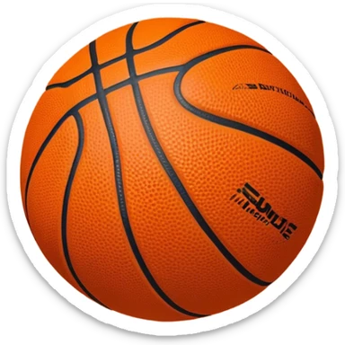 Cinematic Realistic image of a basketball rendered in vivid orange with a pebbled surface texture and crisp stitching details, set against a high-contrast backdrop that highlights its dynamic, sporty essence sticker