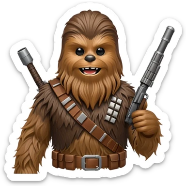 Chewbacca, the wookiee from Star Wars with brown fur and bandolier sticker