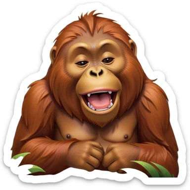 Cinematic Cute Yawning Orangutan Portrait Emoji, Head tilted slightly with a dramatic, wide-open yawn, showcasing a richly textured face with half-closed, sleepy eyes and a relaxed, open expression, Simplified yet irresistibly adorable features, highly detailed, glowing with a soft, cozy jungle glow, high shine, relaxed yet expressive, stylized with a dash of whimsical charm, soft glowing outline, capturing the essence of a drowsy yet affectionate guardian that appears ready to stretch out for a nap! sticker