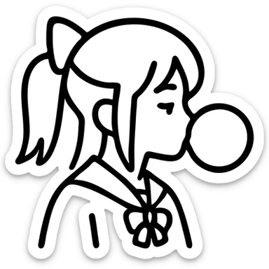 anime style school girl blowing a big bubble with bubblegum sticker