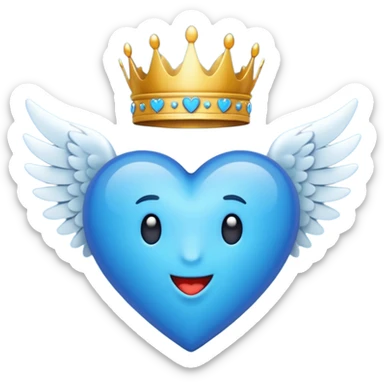 Un emoji de corazón completamente azul con alas y una corona sticker