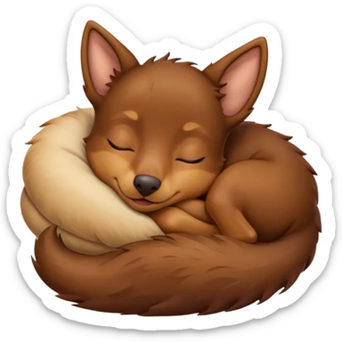 Meme-Worthy Cute Sleeping Brown and Tan Kelpie Portrait Emoji, Head resting peacefully with a contented smile, showcasing a delightfully agile build and a luxuriously soft brown and tan Fur, eyes shut in a serene nap, Simplified yet hilariously adorable features, highly detailed, glowing with a soft, drowsy light, high shine, relaxed and utterly lovable, stylized with an air of playful laziness, bright and heartwarming, soft glowing outline, capturing the essence of a comically sleepy herder, so meme-worthy it feels like it could instantly become the next viral sensation of adorable slumber! sticker
