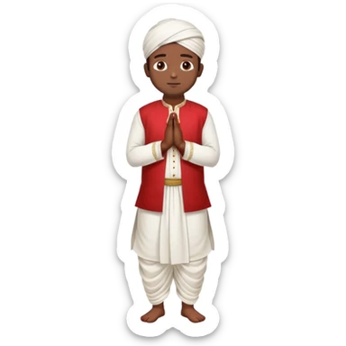 Full body Bengali man wearing traditional red kurti and white dhoti with hands joined in prayer position sticker