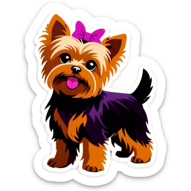 yorkie wearing pink and purple sticker
