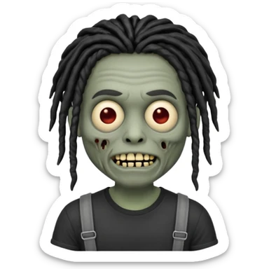memoji iphone zombie with black dreads black tee and braces sticker