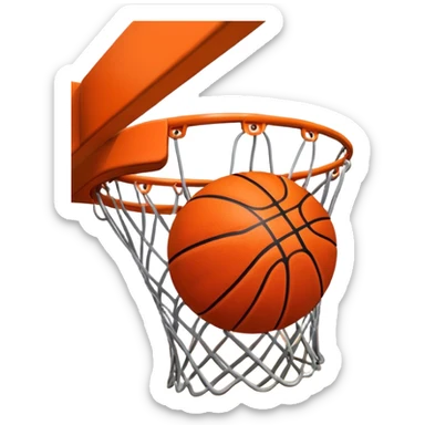 A close-up shot of a basketball entering the hoop, with the ball swishing through and inside  the net. The background features a blurred basketball court, emphasizing the perfect shot and the excitement of the game. sticker
