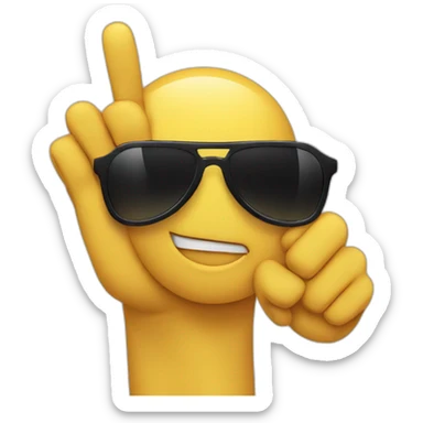 A face with sunglasses and two hands pointing their index fingers in the same direction sticker