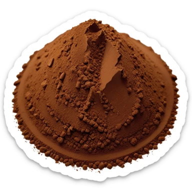 loose mound of finely ground dark brown chicory powder with soft matte texture, slightly uneven edges, gently rippled surface, light earthy grind, no scoop or jar, emoji scale, soft lighting, subtle shadows sticker
