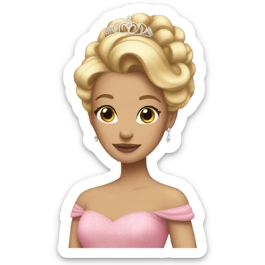 Princess with pink ballgown and light skin and big blonde hair updo pretty detailed realistic  sticker