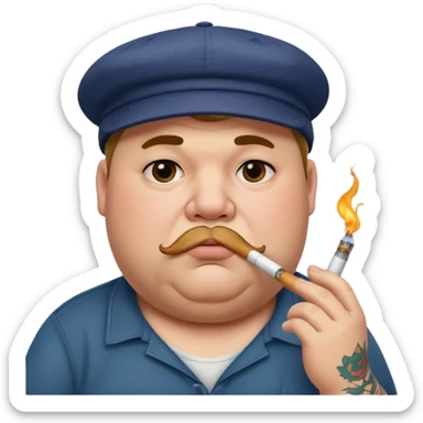 a fat dad with a cap and tattoos, with a cigarette in his mouth sticker