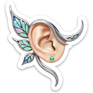 Elvish iridescent fae shiny sparkly translucent diaphanous ear climber ear cuff ear piece apparel sticker