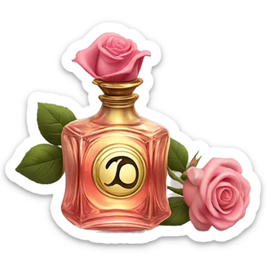 Rose magic sparkling old Antique oil perfume bottle with herbal and rose flowers sticker