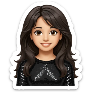 Camila Cabello from Fifth Harmony with long dark brown hair, black sequin outfit sticker