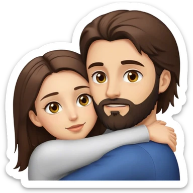 Emoji style couple hugging passionately: a brunette girl with hazel eyes and brunette man with a beard and grey eyes sticker