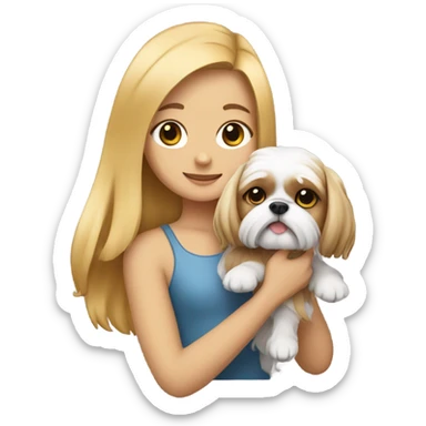 golden hair girl with shih tzu dog sticker