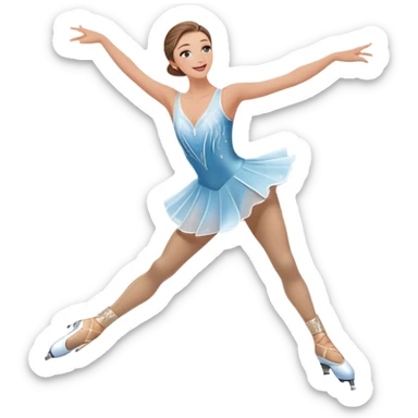 An icon featuring a graceful figure skater performing an elegant spin on a shiny ice rink. The background includes twinkling lights, a snowy winter scene, and cheering fans in the stands. Transparent background highlights the beauty, poise, and artistry of figure skating. sticker