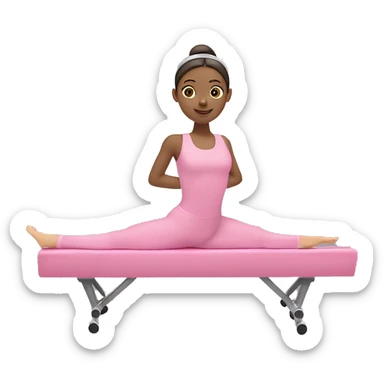Girl doing Pilates in reformer With a pink ballet wrap and ￼ tiara ￼ sticker