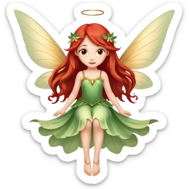 Une magnifique fée mignonne avec  de belles ailes une magnifique robe naturelle avec de très long cheveux roux avec des yeux marrons de belle jambe qui vole  sticker