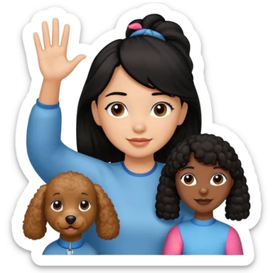 Ponytail black hair girl with brown Poodle say goodbye  sticker