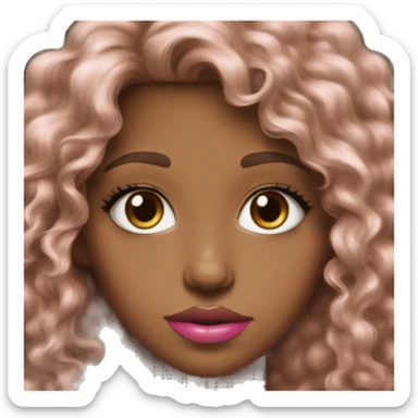 Green hazel eyes, pink lips, brown caramelised brown light curly long hair, with bangs  sticker