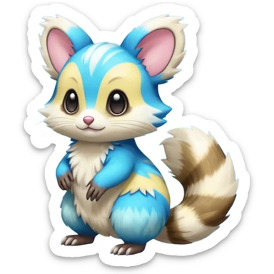 Neon-yellow and neon-cobalt-blue- and cyan-gradients Furret-Emolga-Genet-Cacomistl-hybrid-fusion (full body) sticker