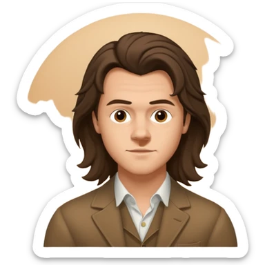 une personne qui ressemble a harry styles avec beaucoup de details, de 3 quart  dans un rond  sticker