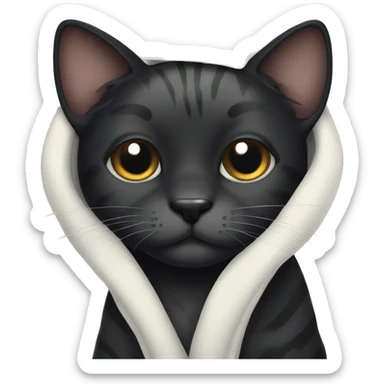 Black tiger cat with white mouth, white neck, with a cozy blanket sticker