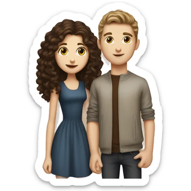 white girl with sleek brown long hair kissing a white boy with short curly dark brown hair sticker