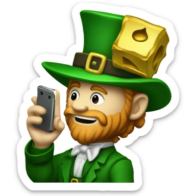 A leprechaun playing block blast on theory phone sticker
