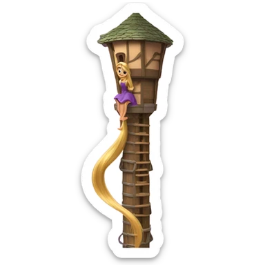 Rapunzel hanging from her tower sticker